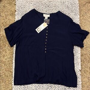 Lee David Collection Navy Button-Front Top